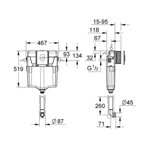 Смывной бачок скрытого монтажа для унитаза GROHE GD2 с панелью смыва (3 режима) (38895000) Смывной бачок скрытого монтажа для унитаза GROHE GD2 с панелью смыва (3 режима) (38895000)