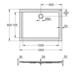 Душевой поддон GROHE 1200х900, универсальный, белый (39308000) Душевой поддон GROHE 1200х900, универсальный, белый (39308000)