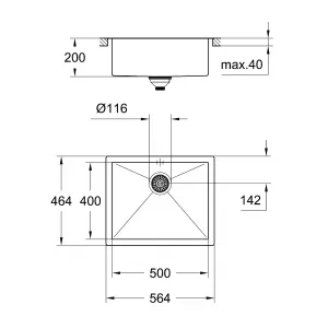 Мойка из нержавеющей стали 50см, 1 чаша, без корзинчатого вентиля, K700 Cube (31579SD0) Мойка из нержавеющей стали 50см, 1 чаша, без корзинчатого вентиля, K700 Cube (31579SD0)
