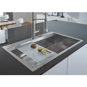 Мойка GROHE из нержавеющей стали с корзинчатым вентилем, расположение основной чаши слева, K1000 80-S 116/52 1.0 (31581SD0) Мойка GROHE из нержавеющей стали с корзинчатым вентилем, расположение основной чаши слева, K1000 80-S 116/52 1.0 (31581SD0)
