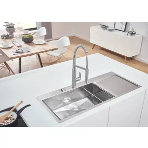 Мойка GROHE из нержавеющей стали с корзинчатым вентилем, расположение основной чаши слева, K1000 80-S 116/52 1.0 (31581SD0) Мойка GROHE из нержавеющей стали с корзинчатым вентилем, расположение основной чаши слева, K1000 80-S 116/52 1.0 (31581SD0)