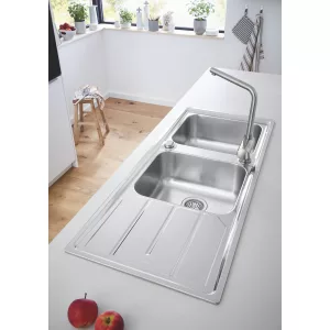 Мойка GROHE из нержавеющей стали с корзинчатым вентилем, оборачиваемая, 2 чаши, K500 80 -S 116/50 2.0 (31588SD0) Мойка GROHE из нержавеющей стали с корзинчатым вентилем, оборачиваемая, 2 чаши, K500 80 -S 116/50 2.0 (31588SD0)