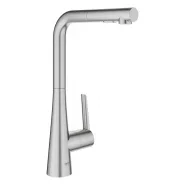Смеситель для кухонной мойки GROHE Scala с выдвижной лейкой с 2 режимами струи, L-образный излив, суперсталь (30441DC0)