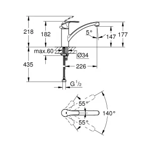Смеситель однорычажный для мойки, GROHE Eurosmart New, хром, (32534002) Смеситель однорычажный для мойки, GROHE Eurosmart New, хром, (32534002)