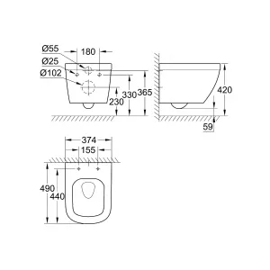 Унитаз подвесной безободковый, компактный GROHE Euro Ceramic с сиденьем без микролифта (NW0026) Унитаз подвесной безободковый, компактный GROHE Euro Ceramic с сиденьем без микролифта (NW0026)