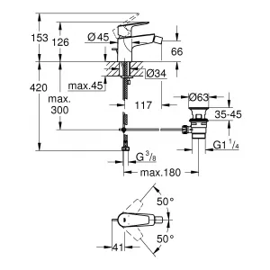 Смеситель однорычажный для биде GROHE QuickFix Start Edge с донным клапаном, хром, (23345001) Смеситель однорычажный для биде GROHE QuickFix Start Edge с донным клапаном, хром, (23345001)