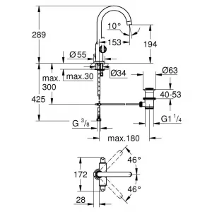 Смеситель для раковины GROHE Atrio Jota с донным клапаном, хром (21022000) Смеситель для раковины GROHE Atrio Jota с донным клапаном, хром (21022000)
