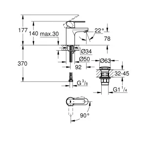 Смеситель для раковины GROHE Get с нажимным донным клапаном, белая луна (23586LS0) Смеситель для раковины GROHE Get с нажимным донным клапаном, белая луна (23586LS0)