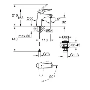 Смеситель для раковины однорычажный GROHE Wave, хром (23748001) Смеситель для раковины однорычажный GROHE Wave, хром (23748001)