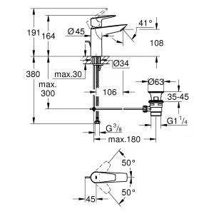 Смеситель для раковины GROHE Start Edge с рычажным донным клапаном, M-Size, хром (23774001) Смеситель для раковины GROHE Start Edge с рычажным донным клапаном, M-Size, хром (23774001)