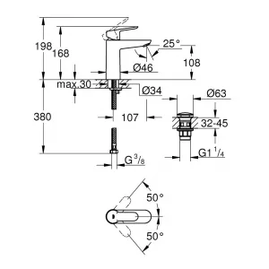 Смеситель для раковины GROHE Start Edge с донным клапаном, M-Size, хром (23775000) Смеситель для раковины GROHE Start Edge с донным клапаном, M-Size, хром (23775000)