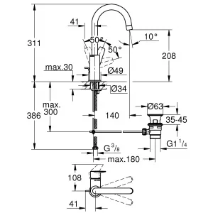 Смеситель для раковины GROHE Start Edge с донным клапаном, L-Size, хром (23776001) Смеситель для раковины GROHE Start Edge с донным клапаном, L-Size, хром (23776001)