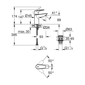 Смеситель для раковины однорычажный GROHE QuickFix Start Edge с нажимным донным клапаном, S-Size, хром, (23898001) Смеситель для раковины однорычажный GROHE QuickFix Start Edge с нажимным донным клапаном, S-Size, хром, (23898001)
