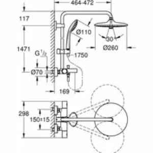 Душевая система GROHE Euphoria System 260 с термостатом для ванны, хром (27475001) Душевая система GROHE Euphoria System 260 с термостатом для ванны, хром (27475001)
