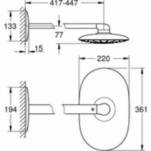 Верхний душ GROHE Rainshower 360 MONO с душевым кронштейном, 1 режим, 450 мм, хром (26450LS0) Верхний душ GROHE Rainshower 360 MONO с душевым кронштейном, 1 режим, 450 мм, хром (26450LS0)