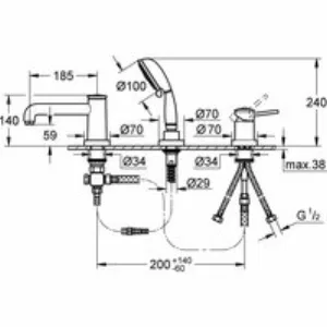 Смеситель для ванны GROHE BauClassic на 3 отверстия, на край ванны, хром (2511800A) Смеситель для ванны GROHE BauClassic на 3 отверстия, на край ванны, хром (2511800A)