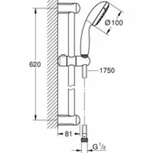 Душевой гарнитур GROHE Tempesta 100, 1 режим струи, душевая штанга 600 мм, 9,5 л/мин, хром (27924001) Душевой гарнитур GROHE Tempesta 100, 1 режим струи, душевая штанга 600 мм, 9,5 л/мин, хром (27924001)