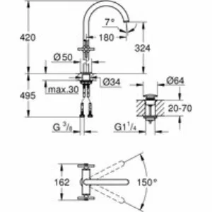 Смеситель для раковины GROHE Atrio двухвентильный, XL-Size, темный графит матовый (21044AL3) Смеситель для раковины GROHE Atrio двухвентильный, XL-Size, темный графит матовый (21044AL3)