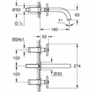 Внешняя часть смесителя для раковины GROHE Atrio настенного монтажа на 3 отверстия, двухвентильный, суперсталь (20164DC3) Внешняя часть смесителя для раковины GROHE Atrio настенного монтажа на 3 отверстия, двухвентильный, суперсталь (20164DC3)