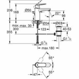 Смеситель для раковины GROHE Eurosmart Cosmopolitan с донным клапаном, черный сатин (23325KW0) Смеситель для раковины GROHE Eurosmart Cosmopolitan с донным клапаном, черный сатин (23325KW0)