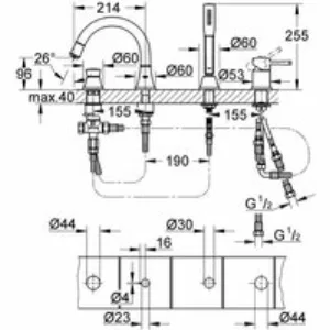 Смеситель для ванны GROHE Grandera на 4 отверстия, хром (19936000) Смеситель для ванны GROHE Grandera на 4 отверстия, хром (19936000)