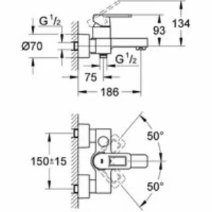Смеситель для ванны GROHE Quadra, белая луна (32638LS0) Смеситель для ванны GROHE Quadra, белая луна (32638LS0)