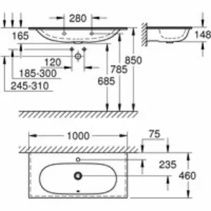 Раковина накладная GROHE Essence Ceramic, 100 см, альпин-белый (3956600H) Раковина накладная GROHE Essence Ceramic, 100 см, альпин-белый (3956600H)