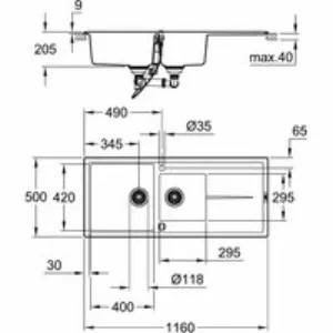 Мойка GROHE K400 с 1,5 чашей, черный гранит (31643AP0) Мойка GROHE K400 с 1,5 чашей, черный гранит (31643AP0)