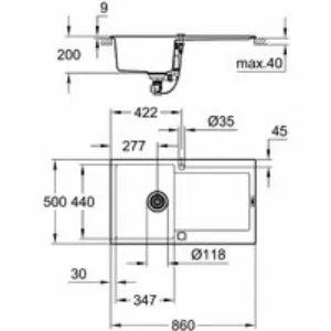 Мойка GROHE K500 с одной чашей, 860 x 500 мм, черный гранит (31644AP0) Мойка GROHE K500 с одной чашей, 860 x 500 мм, черный гранит (31644AP0)