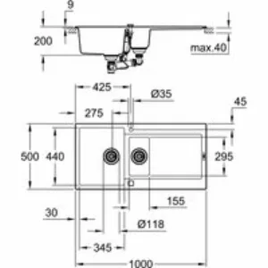 Мойка GROHE K500 с 1,5 чашей, 1000 x 500 мм, серый гранит (31646AT0) Мойка GROHE K500 с 1,5 чашей, 1000 x 500 мм, серый гранит (31646AT0)