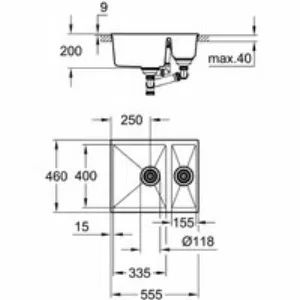 Мойка GROHE K500 с 1,5 чашей, 555 x 460 мм, черный гранит (31648AP0) Мойка GROHE K500 с 1,5 чашей, 555 x 460 мм, черный гранит (31648AP0)