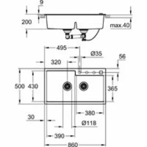 Мойка GROHE K500 с 2 чашами, 860 x 500 мм, черный гранит (31649AP0) Мойка GROHE K500 с 2 чашами, 860 x 500 мм, черный гранит (31649AP0)