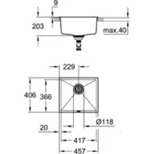 Мойка GROHE K700U с одной чашей, 457 x 406 мм, черный гранит (31653AP0) Мойка GROHE K700U с одной чашей, 457 x 406 мм, черный гранит (31653AP0)