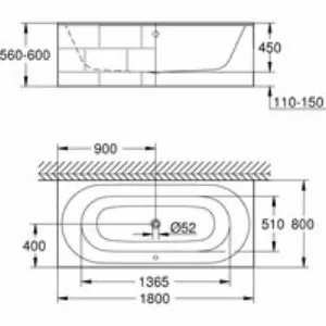 Ванна GROHE Essence, 180 x 80 х 45, альпин-белый (39617000) Ванна GROHE Essence, 180 x 80 х 45, альпин-белый (39617000)