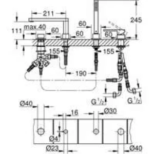 Смеситель для ванны GROHE Plus на 4 отверстия, хром (29307003) Смеситель для ванны GROHE Plus на 4 отверстия, хром (29307003)