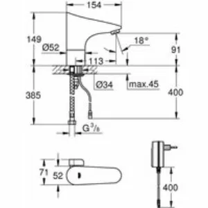 Смеситель для раковины GROHE Europlus E инфракрасный, хром (36015001) Смеситель для раковины GROHE Europlus E инфракрасный, хром (36015001)