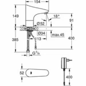 Кран для раковины GROHE Europlus E инфракрасный, без функции смешивания, хром (36016001) Кран для раковины GROHE Europlus E инфракрасный, без функции смешивания, хром (36016001)