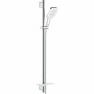 Душевой гарнитур GROHE Rainshower SmartActive 130 Cube с мыльницей, 3 режима струи, душевая штанга 900 мм, 9,5 л/мин, белая луна (26587LS0)
