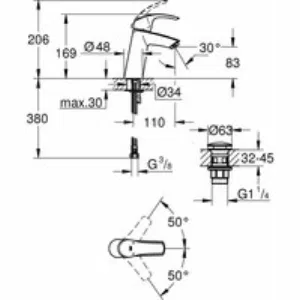 Смеситель для раковины GROHE Eurosmart с нажимным донным клапаном, M-Size, хром (23923002) Смеситель для раковины GROHE Eurosmart с нажимным донным клапаном, M-Size, хром (23923002)