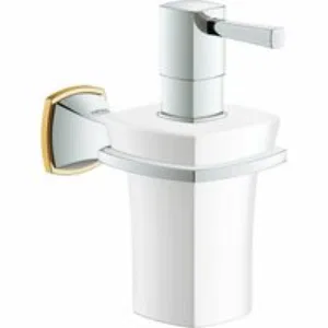 Дозатор жидкого мыла GROHE Grandera керамический, с держателем, хром/золото (40627IG0) Дозатор жидкого мыла GROHE Grandera керамический, с держателем, хром/золото (40627IG0)