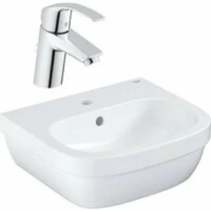 Набор для ванной комнаты: Смеситель для раковины GROHE Eurosmart New и мини-раковина GROHE Euro Ceramic 45 см (NC0008) Набор для ванной комнаты: Смеситель для раковины GROHE Eurosmart New и мини-раковина GROHE Euro Ceramic 45 см (NC0008)