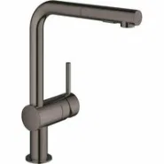 Смеситель для кухни GROHE Minta с вытяжным душем, L-образный излив, темный графит глянец (30274A00)