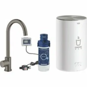 Комплект для кухни GROHE Red Mono II с бойлером M-size, с вертикальным вентилем с C-образным изливом, темный графит матовый (30085AL1) Комплект для кухни GROHE Red Mono II с бойлером M-size, с вертикальным вентилем с C-образным изливом, темный графит матовый (30085AL1)