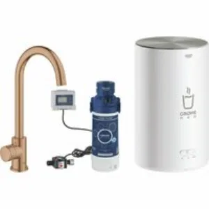 Комплект для кухни GROHE Red Mono II с бойлером M-size, с вертикальным вентилем с C-образным изливом, теплый закат матовый (30085DL1) Комплект для кухни GROHE Red Mono II с бойлером M-size, с вертикальным вентилем с C-образным изливом, теплый закат матовый (30085DL1)