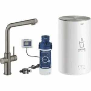 Комплект для кухни GROHE Red Duo II с бойлером M-size, смеситель с L-образным изливом, темный графит матовый (30327AL1) Комплект для кухни GROHE Red Duo II с бойлером M-size, смеситель с L-образным изливом, темный графит матовый (30327AL1)