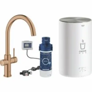 Комплект для кухни GROHE Red Duo II с бойлером M-size, смеситель с C-образным изливом, теплый закат матовый (30083DL1) Комплект для кухни GROHE Red Duo II с бойлером M-size, смеситель с C-образным изливом, теплый закат матовый (30083DL1)