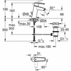Смеситель для раковины GROHE Start с донным клапаном, хром (23552001) Смеситель для раковины GROHE Start с донным клапаном, хром (23552001)
