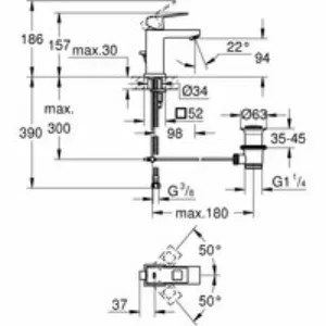 Смеситель для раковины GROHE Eurocube с донным клапаном, суперсталь (23127DC0) Смеситель для раковины GROHE Eurocube с донным клапаном, суперсталь (23127DC0)