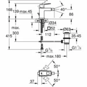 Смеситель для биде GROHE Eurocube с донным клапаном, суперсталь (23138DC0) Смеситель для биде GROHE Eurocube с донным клапаном, суперсталь (23138DC0)
