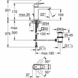 Смеситель для раковины GROHE Eurocube с донным клапаном, темный графит матовый (23445AL0) Смеситель для раковины GROHE Eurocube с донным клапаном, темный графит матовый (23445AL0)
